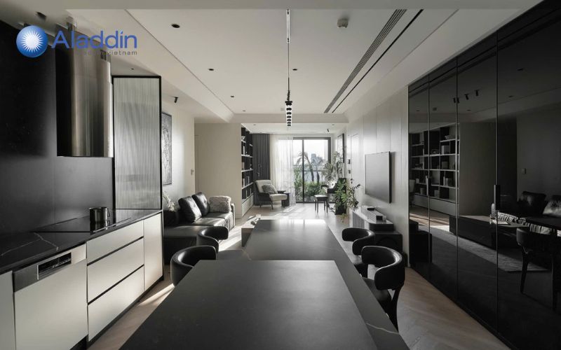 Tủ bếp inox cánh kính phong cách lịch lãm, quyền lực