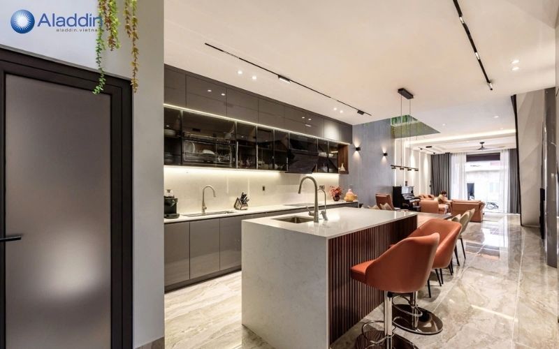 Tủ bếp cánh kính Aladdin có độ bền cao